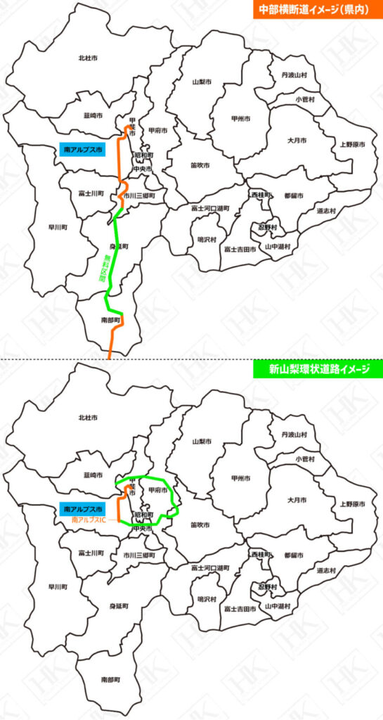 地図　山梨県　道路