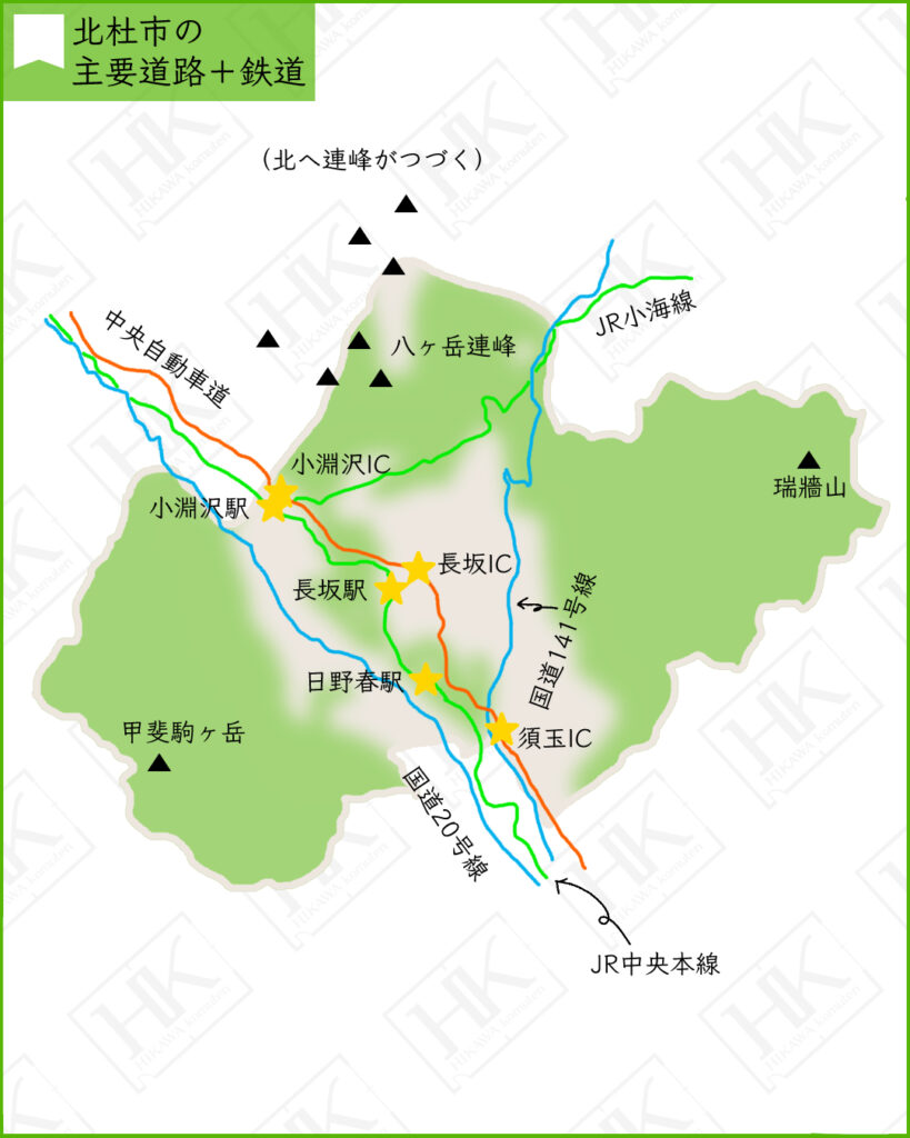 北杜市　山梨県　マップ　地図　交通網